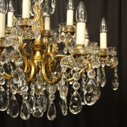 FRENCH 12 LIGHT GILDED BRONZE CRYSTAL ANTIQUE CHANDELIER - ADDITIONAL PHOTO 3