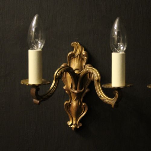 FRENCH GILDED TWIN ARM ANTIQUE WALL LIGHTS - ADDITIONAL PHOTO 1