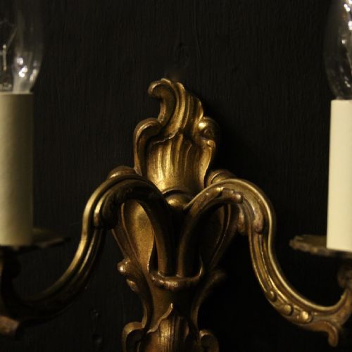FRENCH GILDED TWIN ARM ANTIQUE WALL LIGHTS - ADDITIONAL PHOTO 2