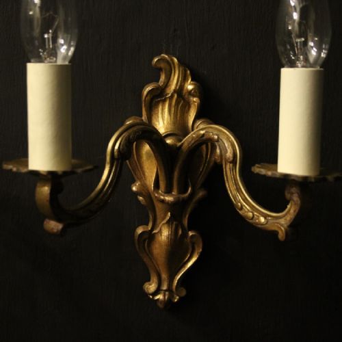 FRENCH GILDED TWIN ARM ANTIQUE WALL LIGHTS - ADDITIONAL PHOTO 4