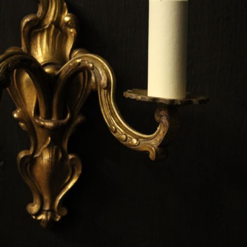 FRENCH GILDED TWIN ARM ANTIQUE WALL LIGHTS - ADDITIONAL PHOTO 5