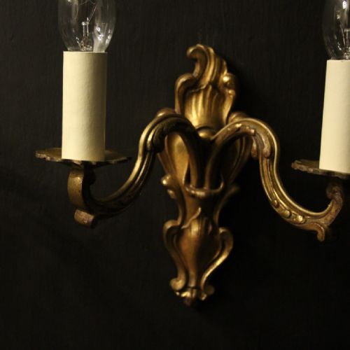 FRENCH GILDED TWIN ARM ANTIQUE WALL LIGHTS - ADDITIONAL PHOTO 7