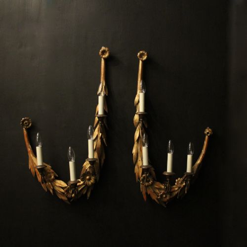 french 4 arm giltwood opposing antique wall lights - CATEGORY: ANTIQUE LIGHTING - DATED 19TH CENTURY