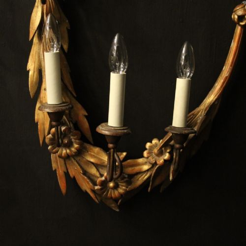 FRENCH 4 ARM GILTWOOD OPPOSING ANTIQUE WALL LIGHTS - ADDITIONAL PHOTO 2