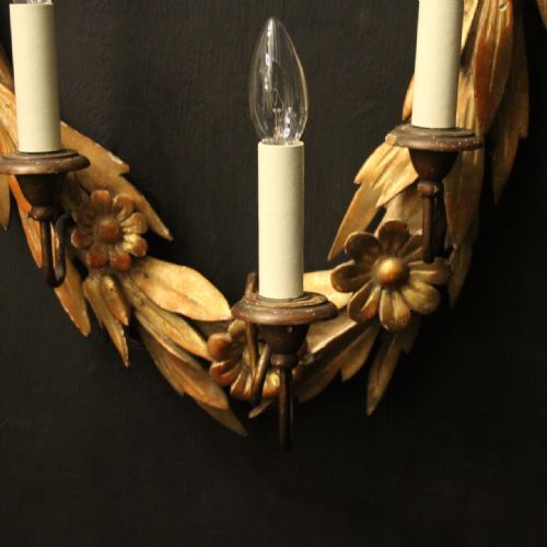FRENCH 4 ARM GILTWOOD OPPOSING ANTIQUE WALL LIGHTS - ADDITIONAL PHOTO 3