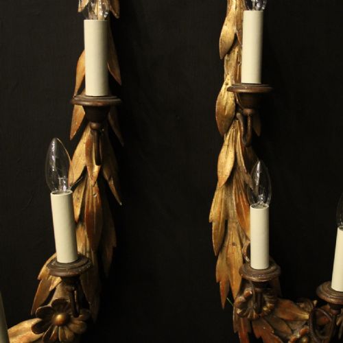 FRENCH 4 ARM GILTWOOD OPPOSING ANTIQUE WALL LIGHTS - ADDITIONAL PHOTO 5