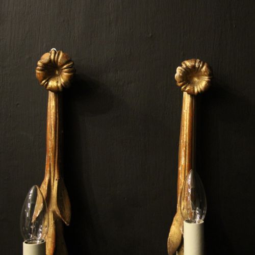 FRENCH 4 ARM GILTWOOD OPPOSING ANTIQUE WALL LIGHTS - ADDITIONAL PHOTO 7