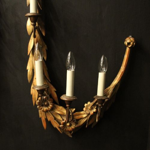 FRENCH 4 ARM GILTWOOD OPPOSING ANTIQUE WALL LIGHTS - ADDITIONAL PHOTO 8