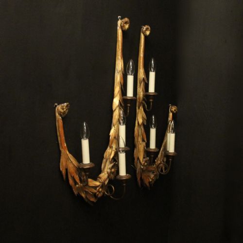 FRENCH 4 ARM GILTWOOD OPPOSING ANTIQUE WALL LIGHTS - ADDITIONAL PHOTO 9