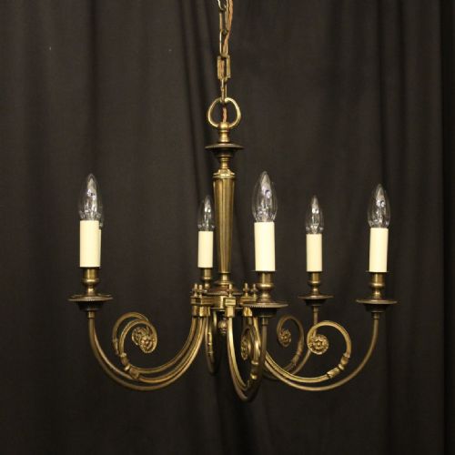 french gilded brass 6 light antique chandelier - CATEGORY: ANTIQUE LIGHTING - DATED 1930