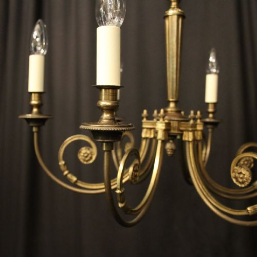 FRENCH GILDED BRASS 6 LIGHT ANTIQUE CHANDELIER - ADDITIONAL PHOTO 1