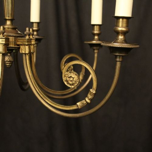 FRENCH GILDED BRASS 6 LIGHT ANTIQUE CHANDELIER - ADDITIONAL PHOTO 2