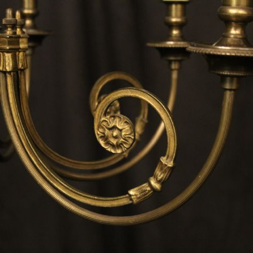 FRENCH GILDED BRASS 6 LIGHT ANTIQUE CHANDELIER - ADDITIONAL PHOTO 3