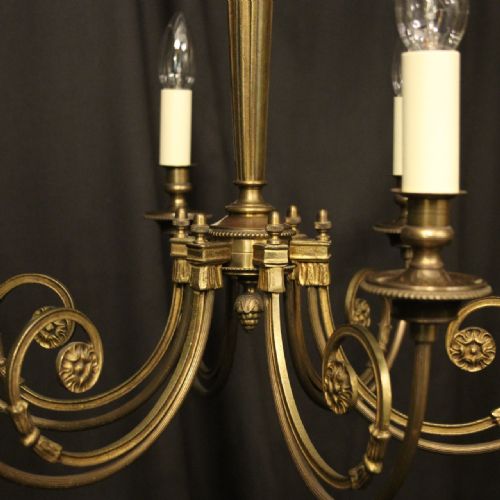 FRENCH GILDED BRASS 6 LIGHT ANTIQUE CHANDELIER - ADDITIONAL PHOTO 4