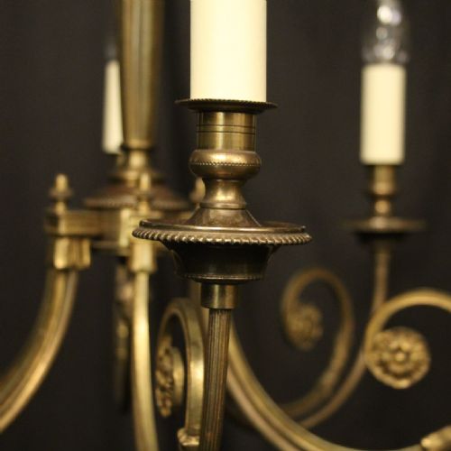 FRENCH GILDED BRASS 6 LIGHT ANTIQUE CHANDELIER - ADDITIONAL PHOTO 5