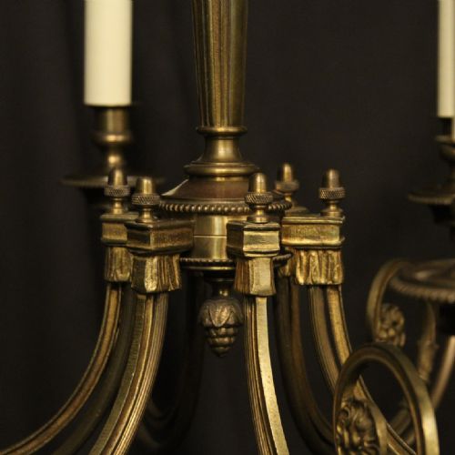 FRENCH GILDED BRASS 6 LIGHT ANTIQUE CHANDELIER - ADDITIONAL PHOTO 6