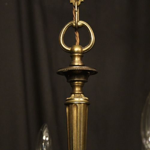 FRENCH GILDED BRASS 6 LIGHT ANTIQUE CHANDELIER - ADDITIONAL PHOTO 8