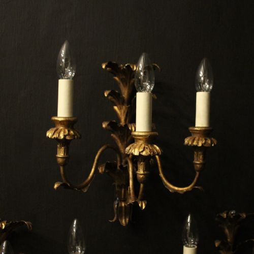 FLORENTINE SET OF 3 GILDED TRIPLE ARM WALL LIGHTS - ADDITIONAL PHOTO 1