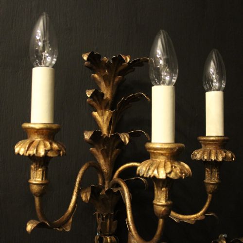 FLORENTINE SET OF 3 GILDED TRIPLE ARM WALL LIGHTS - ADDITIONAL PHOTO 5