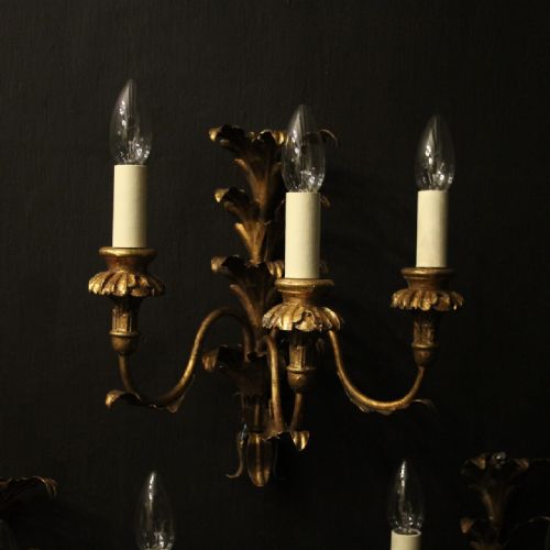 FLORENTINE SET OF 3 GILDED TRIPLE ARM WALL LIGHTS - ADDITIONAL PHOTO 7