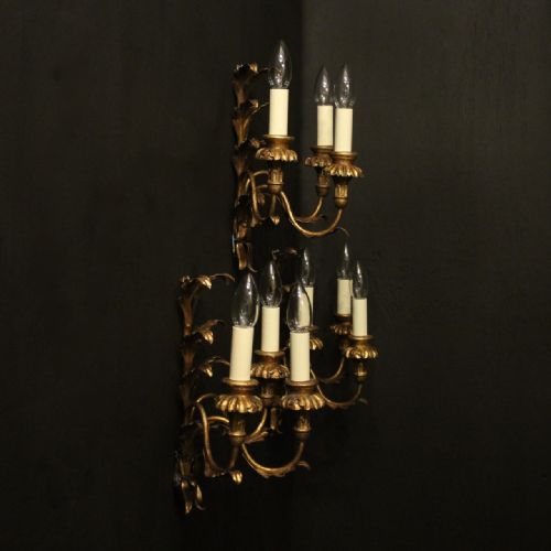 FLORENTINE SET OF 3 GILDED TRIPLE ARM WALL LIGHTS - ADDITIONAL PHOTO 9