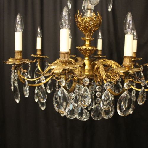 FRENCH GILDED BRONZE CRYSTAL 10 LIGHT ANTIQUE CHANDELIER - ADDITIONAL PHOTO 1