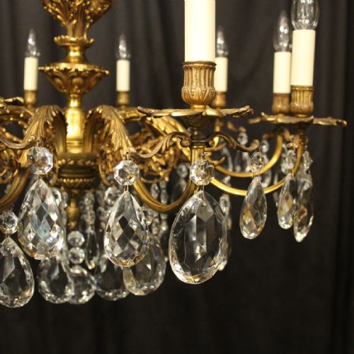 FRENCH GILDED BRONZE CRYSTAL 10 LIGHT ANTIQUE CHANDELIER - ADDITIONAL PHOTO 3