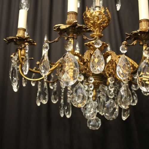 FRENCH GILDED BRONZE CRYSTAL 10 LIGHT ANTIQUE CHANDELIER - ADDITIONAL PHOTO 5