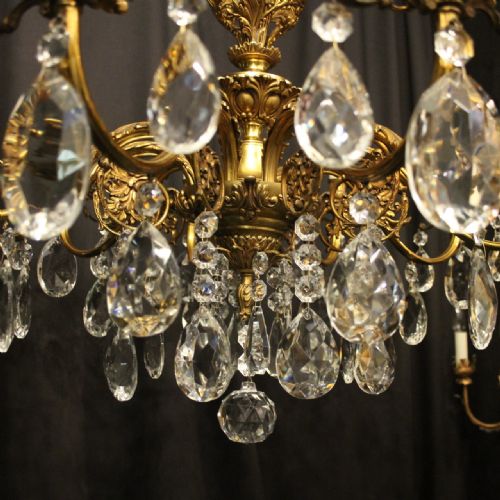 FRENCH GILDED BRONZE CRYSTAL 10 LIGHT ANTIQUE CHANDELIER - ADDITIONAL PHOTO 6
