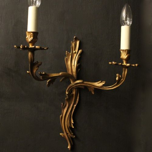 FRENCH PAIR OF BRONZE ANTIQUE WALL SCONCES - ADDITIONAL PHOTO 2