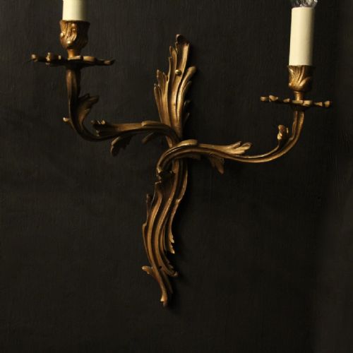 FRENCH PAIR OF BRONZE ANTIQUE WALL SCONCES - ADDITIONAL PHOTO 6