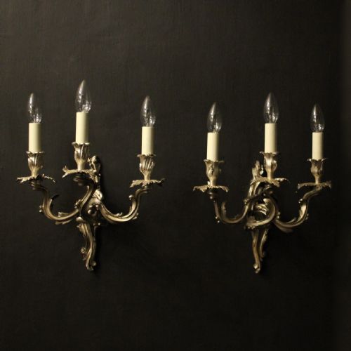 french silver gilded bronze antique wall sconces - CATEGORY: ANTIQUE LIGHTING - DATED 19TH CENTURY