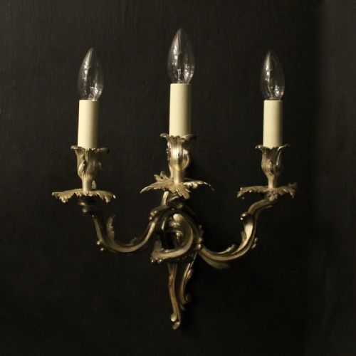 FRENCH SILVER GILDED BRONZE ANTIQUE WALL SCONCES - ADDITIONAL PHOTO 1