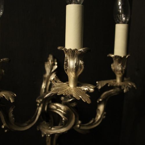 FRENCH SILVER GILDED BRONZE ANTIQUE WALL SCONCES - ADDITIONAL PHOTO 2