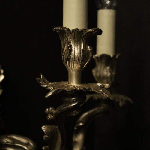 FRENCH SILVER GILDED BRONZE ANTIQUE WALL SCONCES - ADDITIONAL PHOTO 3
