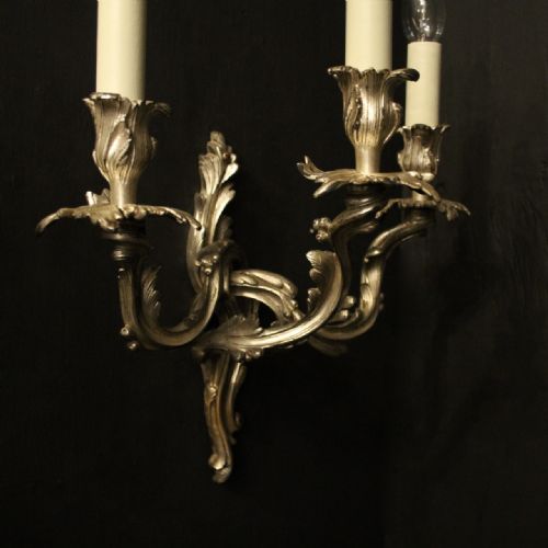 FRENCH SILVER GILDED BRONZE ANTIQUE WALL SCONCES - ADDITIONAL PHOTO 4