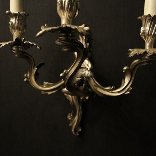 FRENCH SILVER GILDED BRONZE ANTIQUE WALL SCONCES - ADDITIONAL PHOTO 6