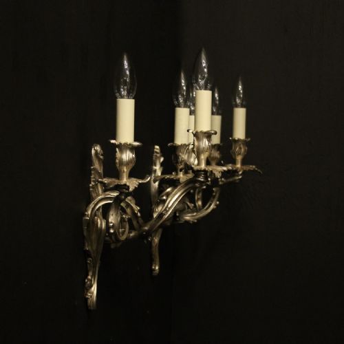 FRENCH SILVER GILDED BRONZE ANTIQUE WALL SCONCES - ADDITIONAL PHOTO 9