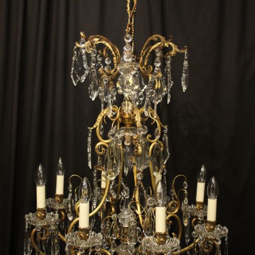 FRENCH GILDED BRONZE CRYSTAL CAGE ANTIQUE CHANDELIER - ADDITIONAL PHOTO 1