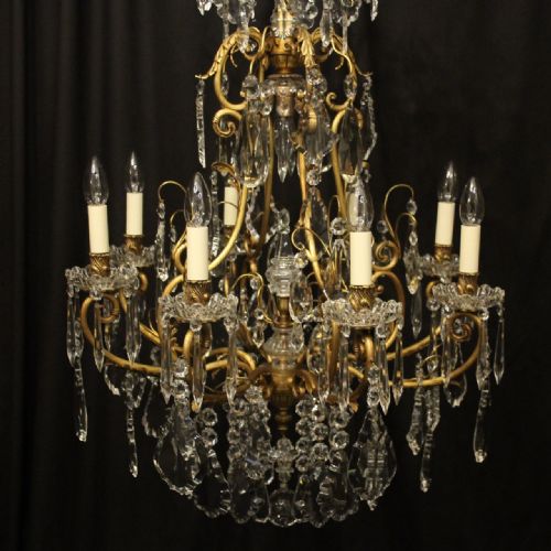 FRENCH GILDED BRONZE CRYSTAL CAGE ANTIQUE CHANDELIER - ADDITIONAL PHOTO 2