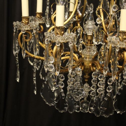 FRENCH GILDED BRONZE CRYSTAL CAGE ANTIQUE CHANDELIER - ADDITIONAL PHOTO 3