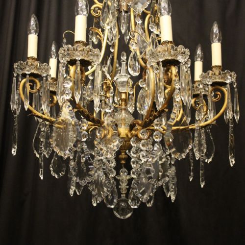 FRENCH GILDED BRONZE CRYSTAL CAGE ANTIQUE CHANDELIER - ADDITIONAL PHOTO 5