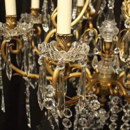 FRENCH GILDED BRONZE CRYSTAL CAGE ANTIQUE CHANDELIER - ADDITIONAL PHOTO 6