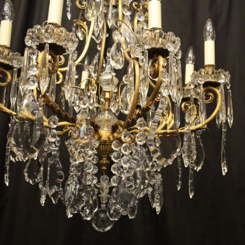 FRENCH GILDED BRONZE CRYSTAL CAGE ANTIQUE CHANDELIER - ADDITIONAL PHOTO 7