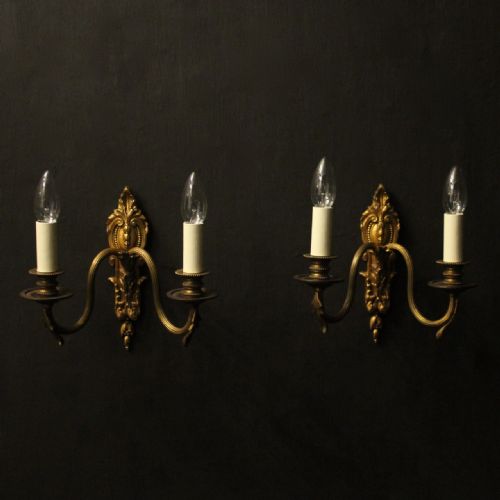 french pair of gilded twin arm antique wall lights - CATEGORY: ANTIQUE LIGHTING - DATED 1910