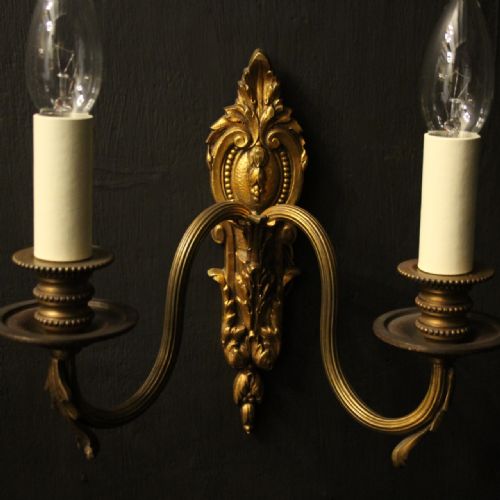 FRENCH PAIR OF GILDED TWIN ARM ANTIQUE WALL LIGHTS - ADDITIONAL PHOTO 2