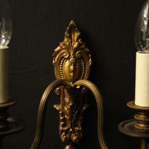 FRENCH PAIR OF GILDED TWIN ARM ANTIQUE WALL LIGHTS - ADDITIONAL PHOTO 4