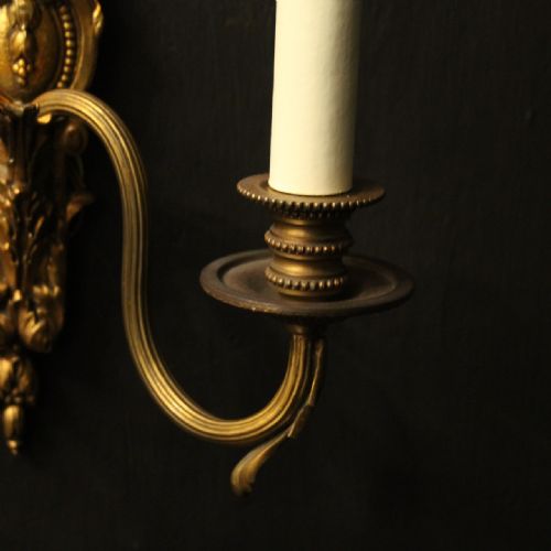 FRENCH PAIR OF GILDED TWIN ARM ANTIQUE WALL LIGHTS - ADDITIONAL PHOTO 6