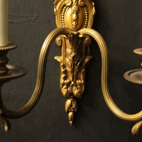 FRENCH PAIR OF GILDED TWIN ARM ANTIQUE WALL LIGHTS - ADDITIONAL PHOTO 7