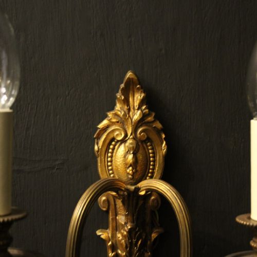 FRENCH PAIR OF GILDED TWIN ARM ANTIQUE WALL LIGHTS - ADDITIONAL PHOTO 8